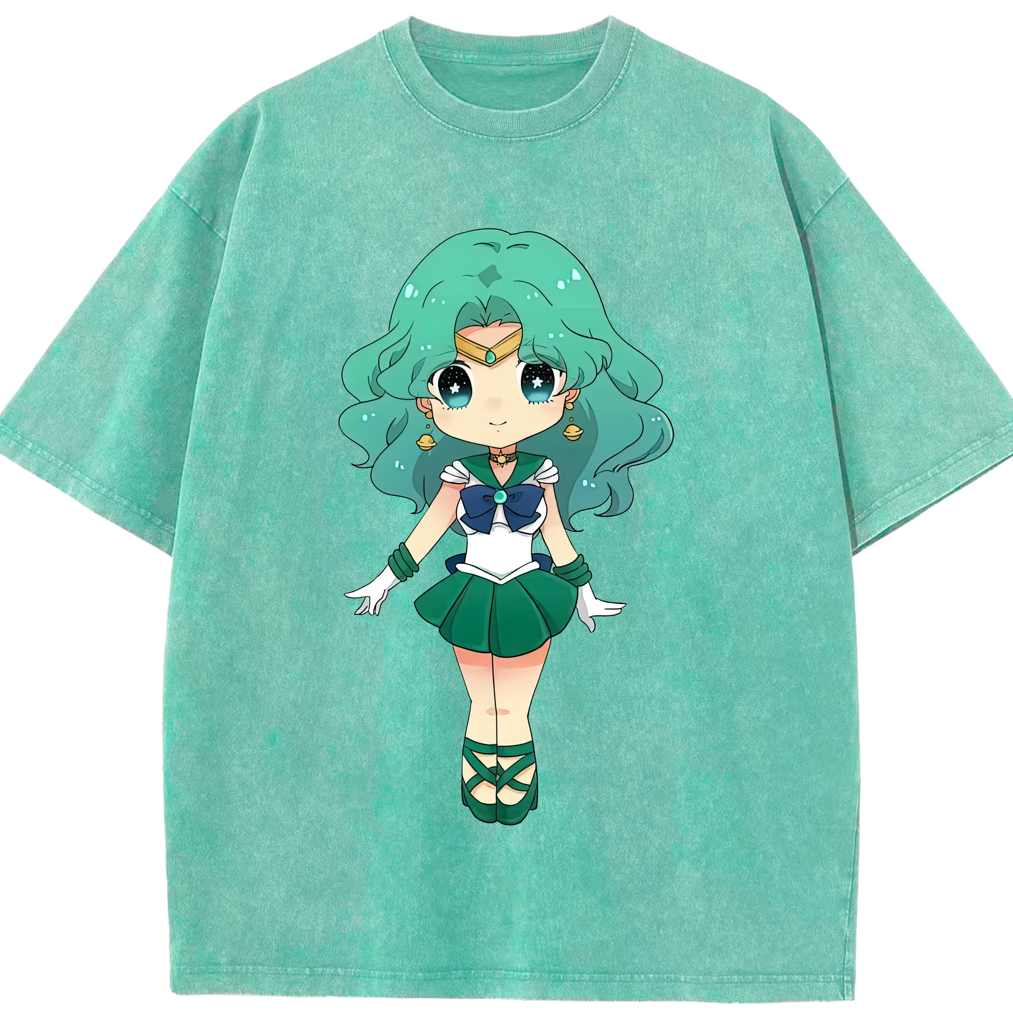 （画像用） 美少女戦士セーラームーン 海王 みちる（かいおう みちる） Sailor Moon Kaiou Michiru 綿100% ヴィンテージ風 半袖Tシャツ（フロントプリント）
